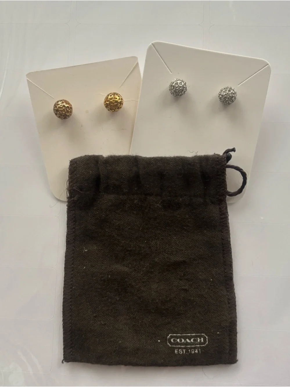 Coach Gold-Tone and Silver-Tone Diamond Pavé Ball Stud Earrings Duo - Picture 5 of 5
